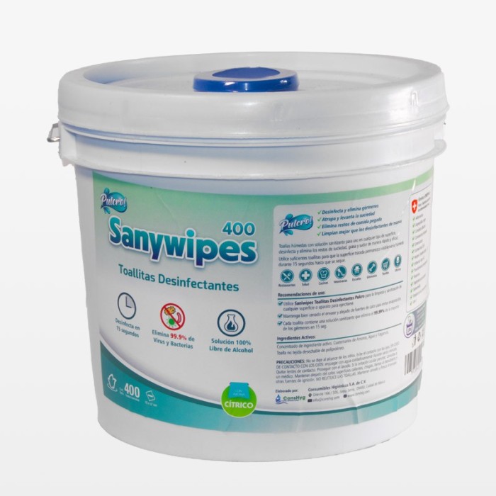 Toallitas Desinfectantes Pulcro Sanywipes Cubeta 400 toallas
