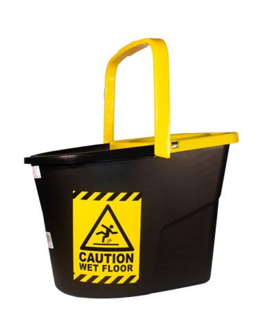 Cubeta con escurridor de 14 litros con señal Caution