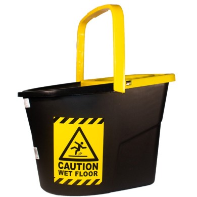 Cubeta con escurridor de 14 litros con señal Caution